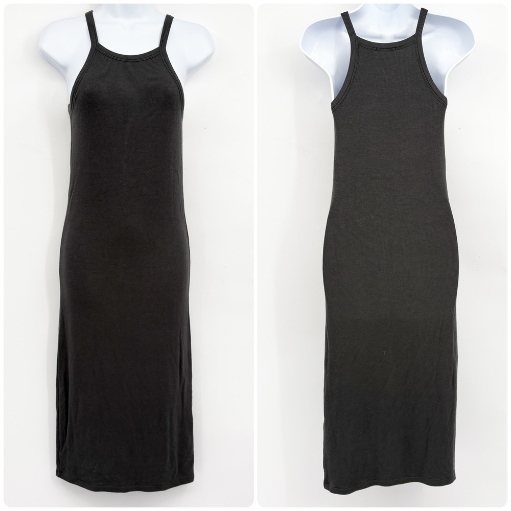 ATM Womens Gray Ribbed High Neck Minimalist Racerback Modal Blend Midi Dress S